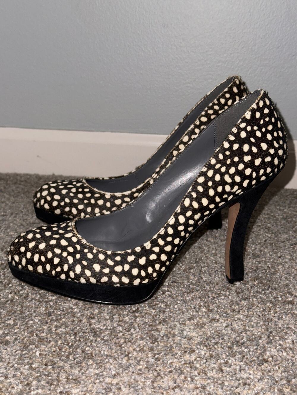 MRKT Polka Dot - Pony Hair - Platform Pumps Heels Black/Cream - Size 10